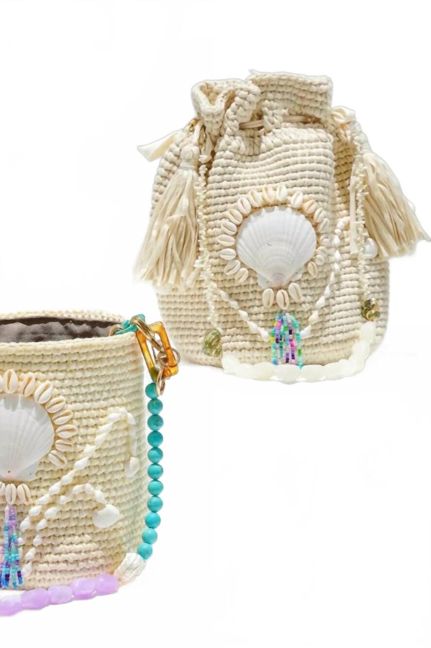 NEW LE POM POM women's bucket shell bag in beige
